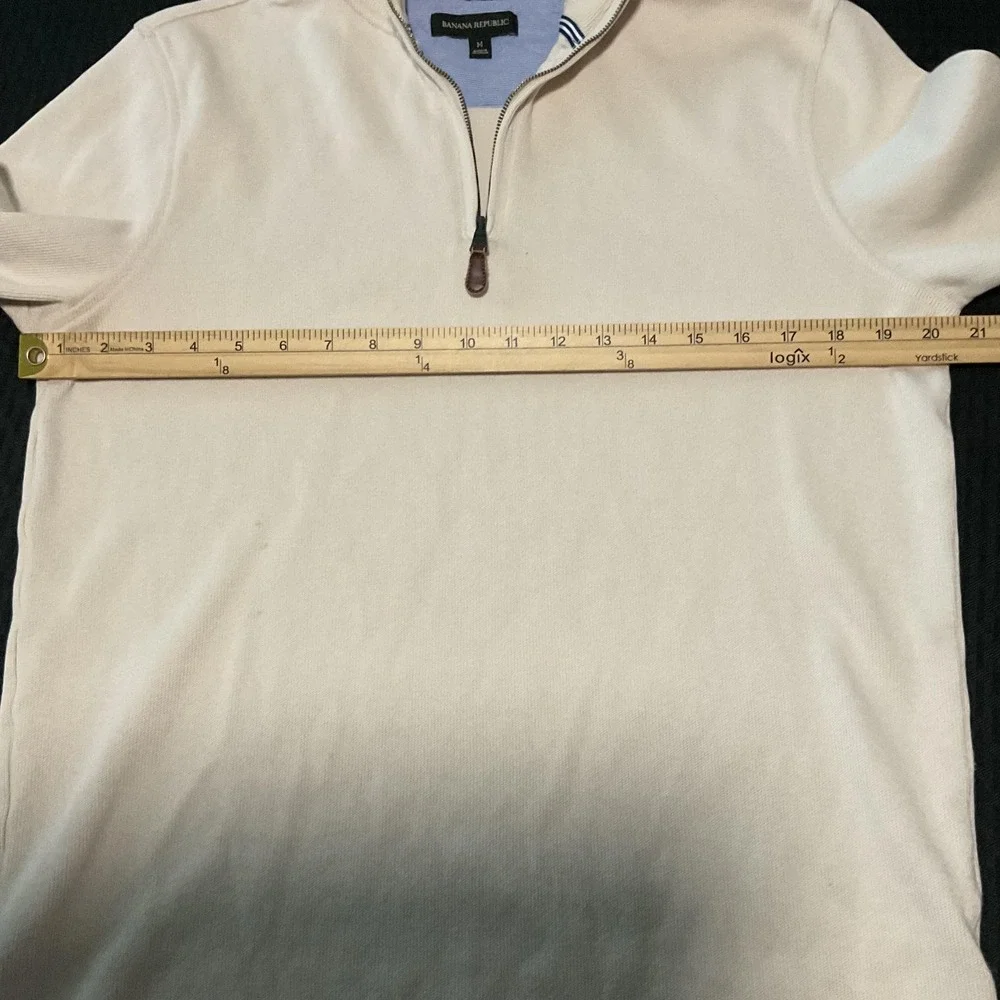 Banana Republic Sweater Mens Medium White 1/4 Zip Mock Neck + Gray Polo Lot Of 2
